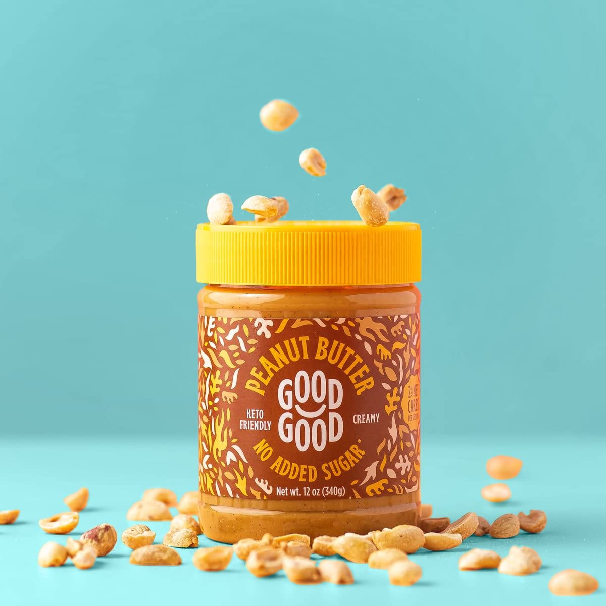 GOOD GOOD Creamy Peanut Butter Keto Friendly - Low Carb & No Added Sugars - Vegan - No Preservatives - Non-GMO - 12 oz / 340g (Pack of 1)