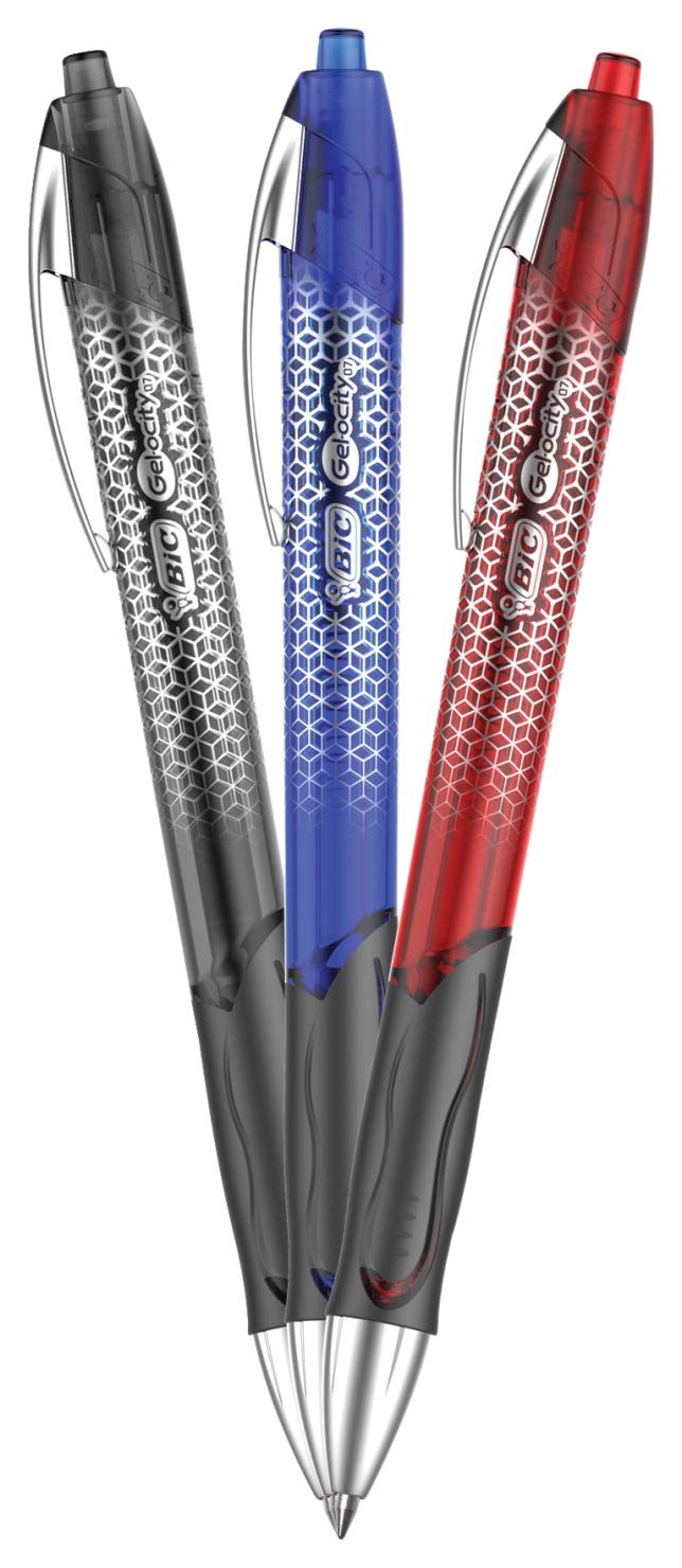 BIC Gel-Ocity Ultra Gel Pens, Medium Point Retracable (0.7mm), Assorted, 3-Count