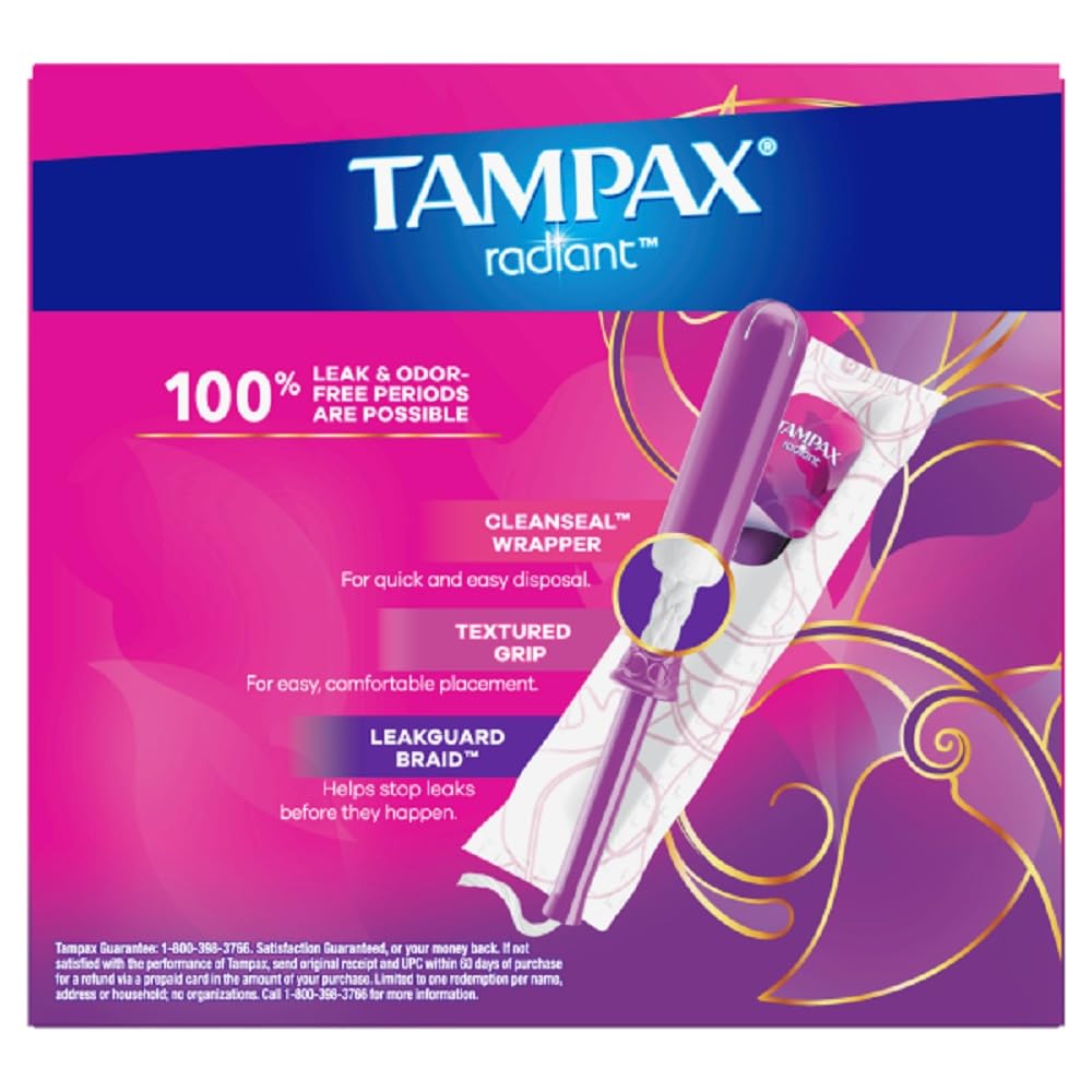 Tampax Radiant Tampons Trio Pack, Light/Regular/Super Absorbency, Unscented, 80 ct. (Pack of 2)