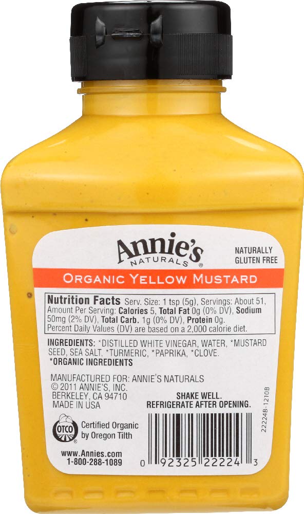 Annie's Homegrown Organic Yellow Mustard, 9 oz, 2 pk