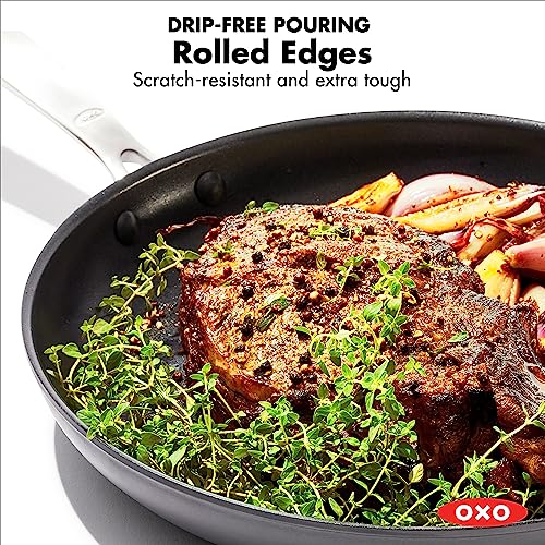 OXO Enhanced 8" Frying Pan Skillet, PFAS-Free Ceramic Nonstick, Durable Hard Anodized Cookware, Scratch Resistant, Stainless Steel Handle, Good Grips, Dishwasher/Oven Safe, Black