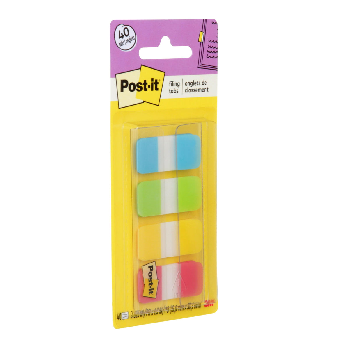 Post-it Tabs, .625 in Solid, Aqua, Lime, Yellow, Red, 10/Color, 40/Dispenser (676-ALYR)