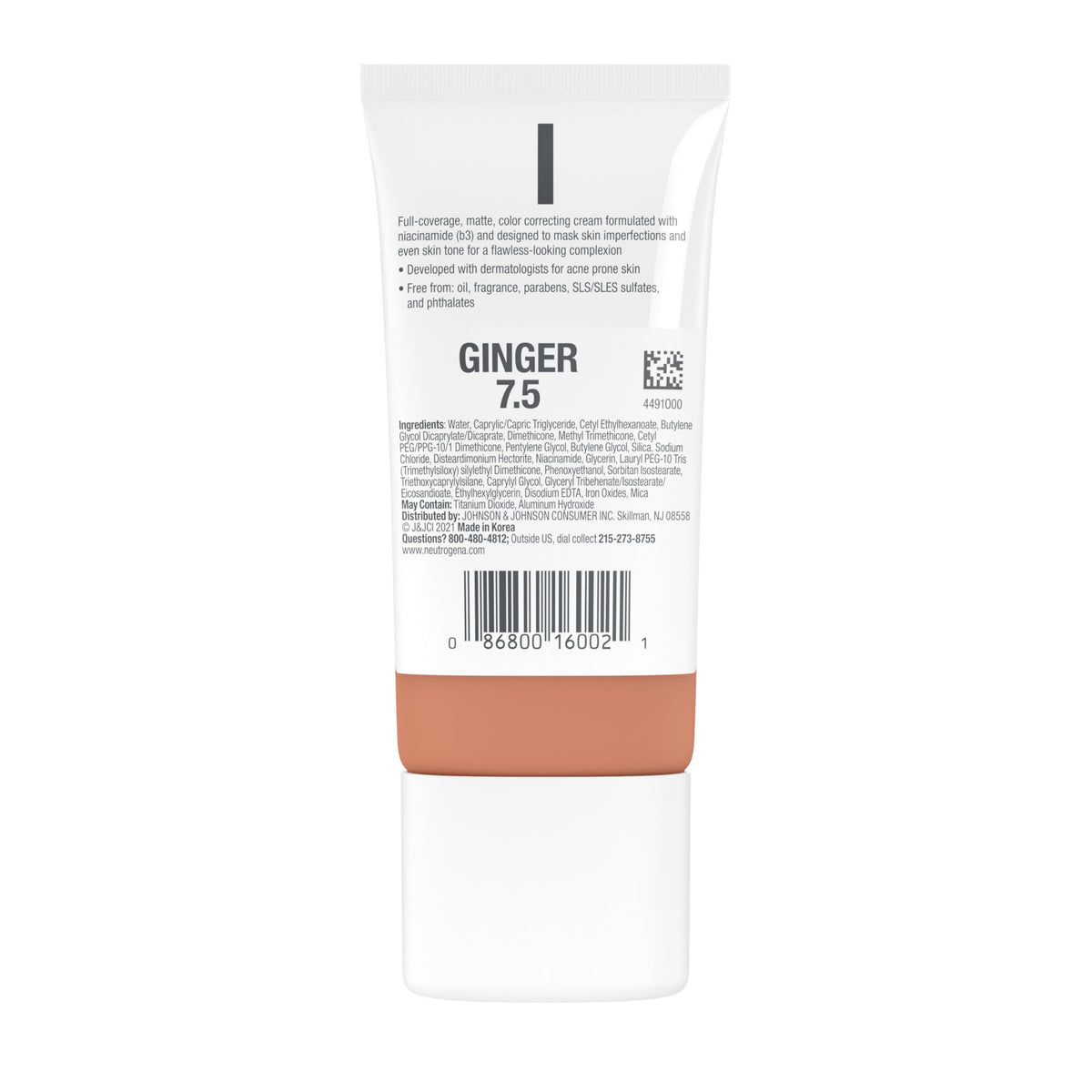 Neutrogena Clear Coverage Flawless Matte CC Cream, Full-Coverage Color Correcting Cream Face Makeup with Niacinamide (b3), Hypoallergenic, Oil Free & Fragrance Free, Ginger, 1 oz