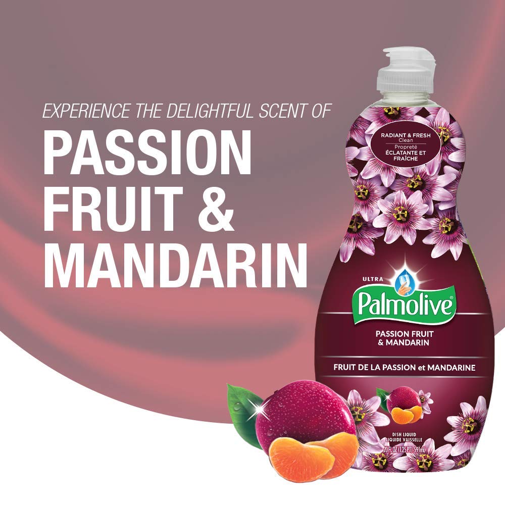 Palmolive Ultra Liquid Dish Soap | Soft Touch on Hands | Tough-on-Grease | Concentrated Formula | Passion Fruit & Mandarin Scent - 20 Ounce Bottle (Pack of 3)