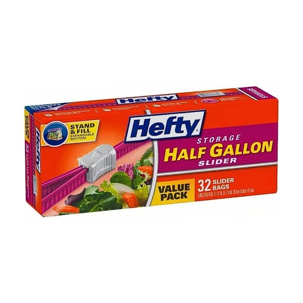 Hefty Slider Storage Bags, Half Gallon Size (32 Count (Pack of 2))