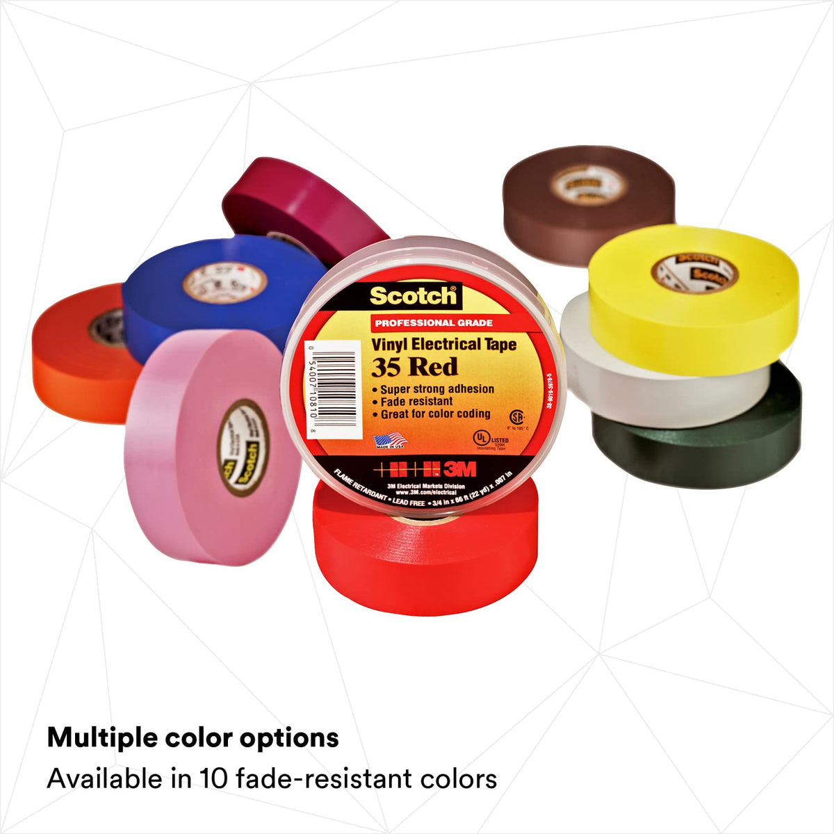 3M Scotch Vinyl Color Coding Electrical Tape 35, 3/4 in x 66 ft, Premium Grade, Flame Retardant, UV Resistant, Electrical and Mechanical Protection, Brown, 7 mil, 1 Roll