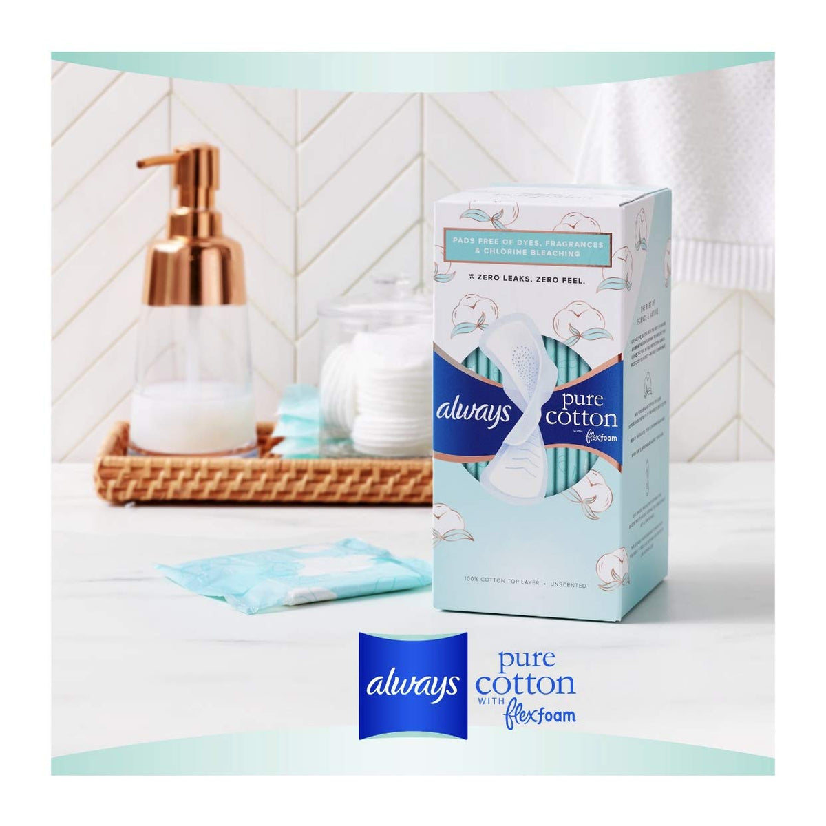 Always Pure Cotton with Flexfoam 12 Pads Size 2