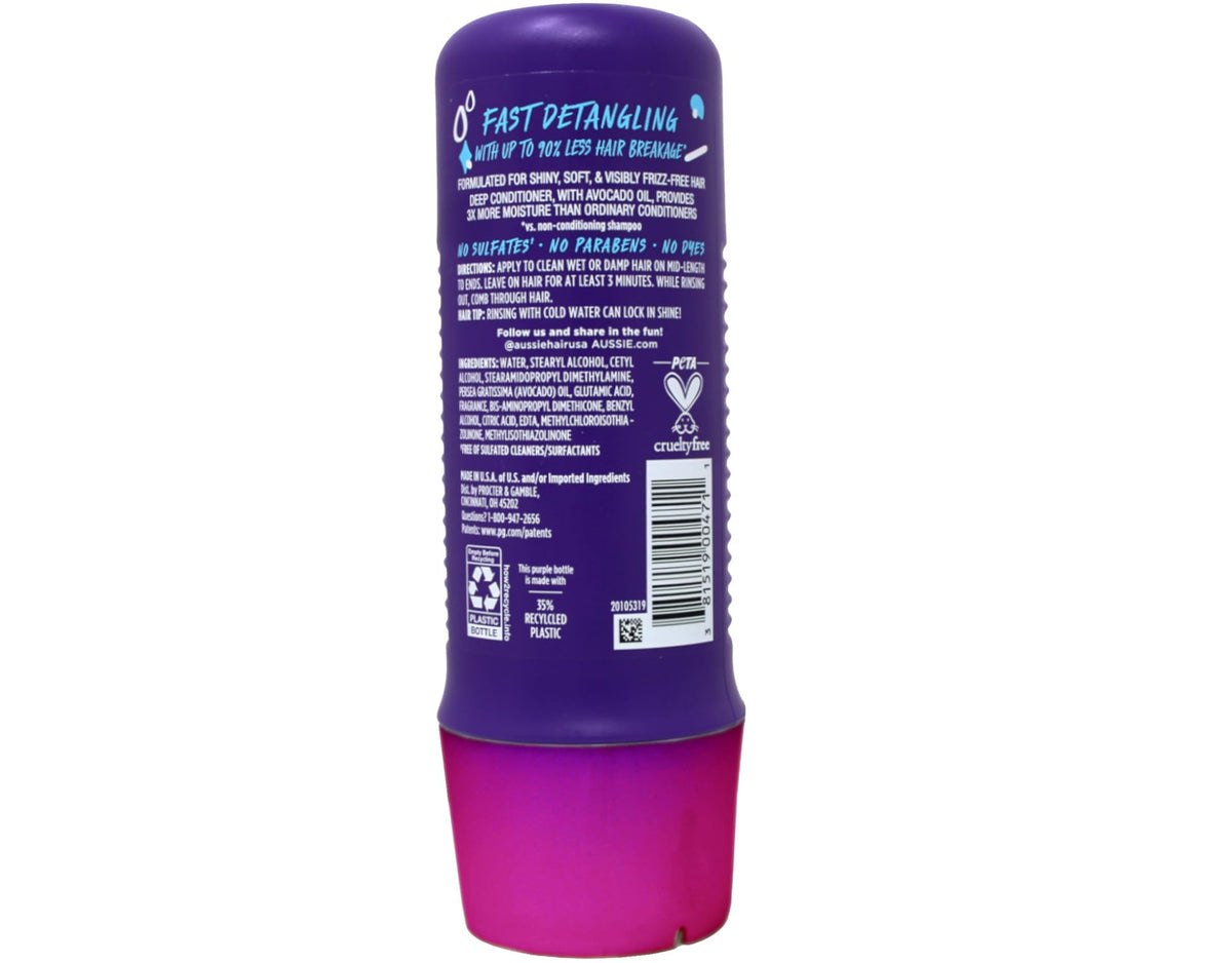 Aussie 3 Minute Miracle Moist Detangling Deep Conditioner Treatment with Avocado Oil, 8 fl oz, Paraben and Sulfate Free