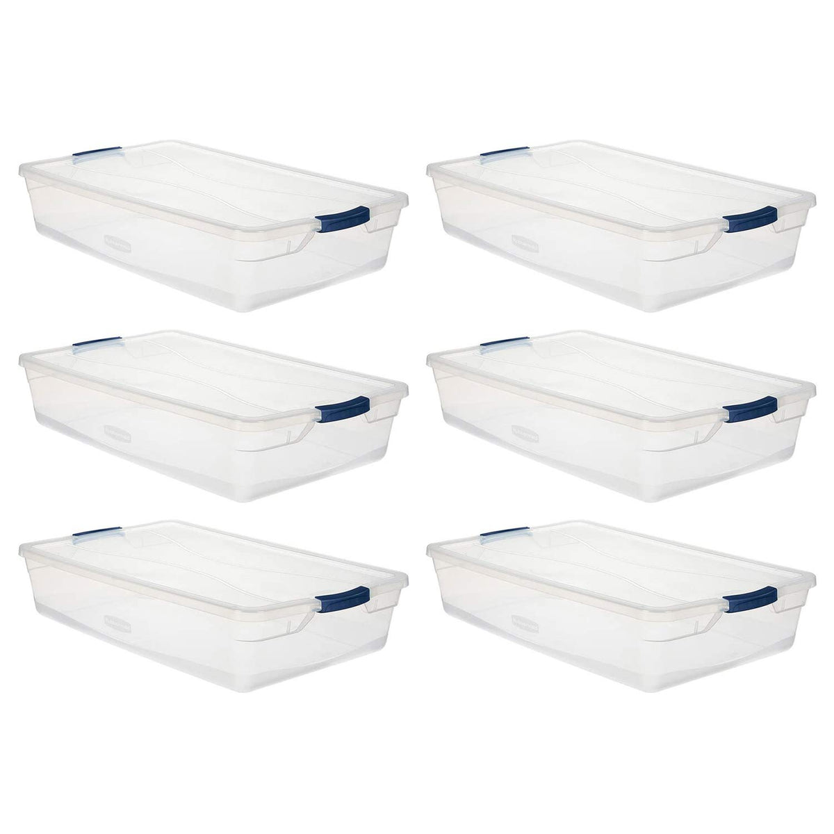 Rubbermaid Cleverstore Clear 41 QT Pack of 6 Stackable Plastic Storage Containers with Durable Latching Clear Lids