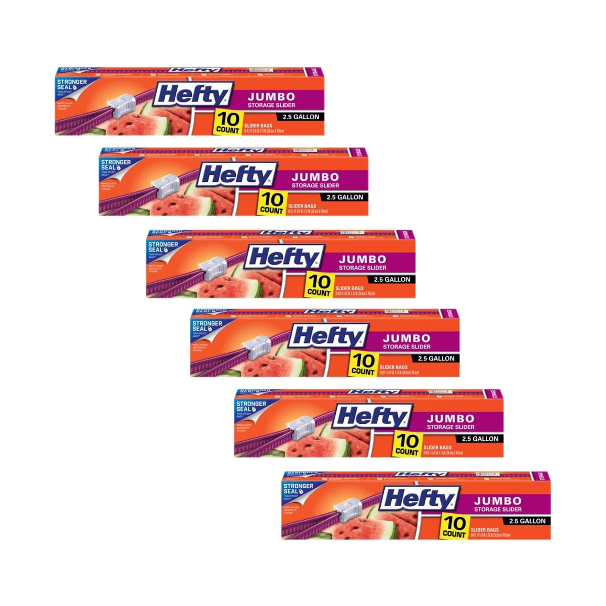Hefty Slider Bag, Jumbo, 2.5 Gallon,10 Count (Pack - 6)