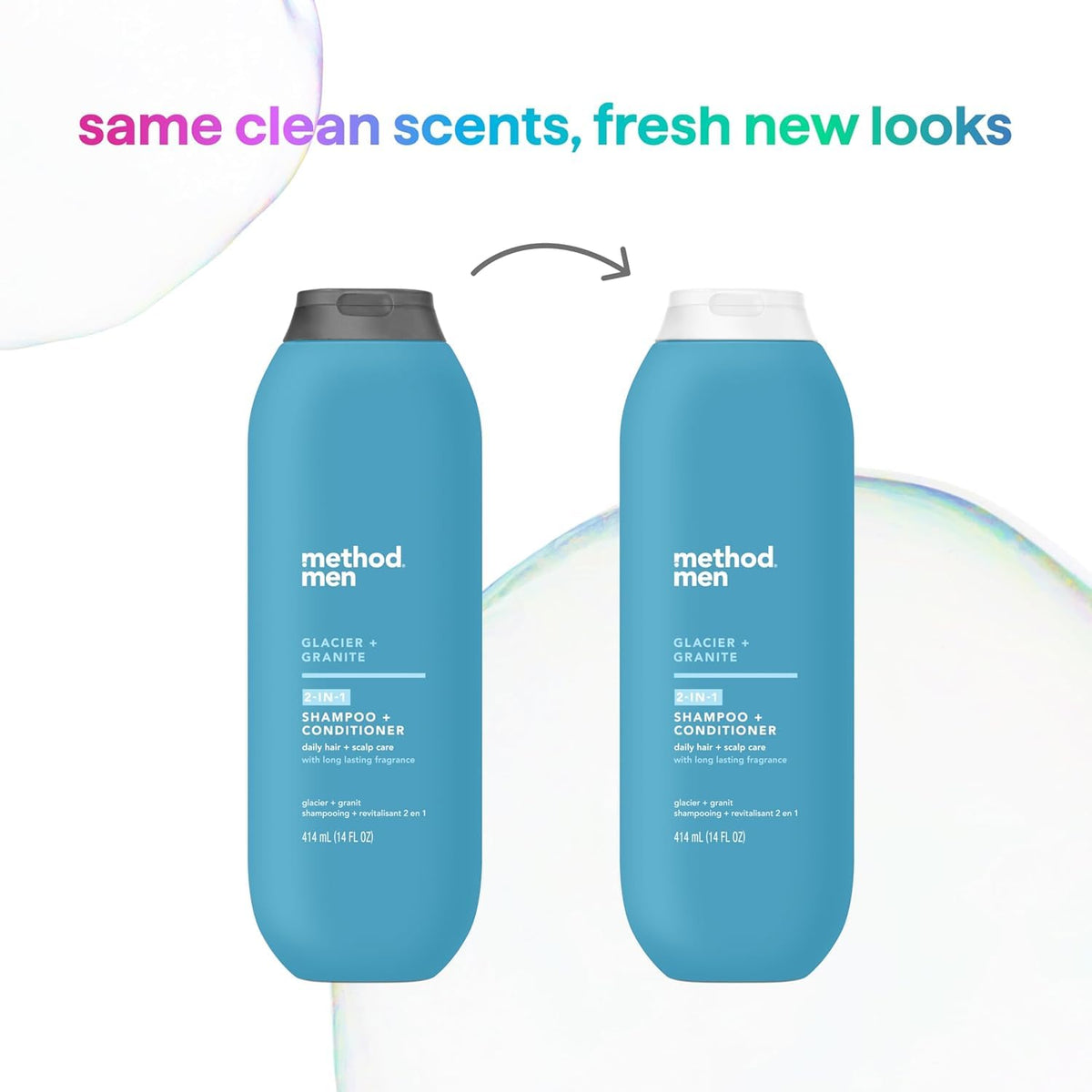 Method Men 2 in 1 Shampoo and Conditioner; Glacier + Granite; 14 oz; 6 pack