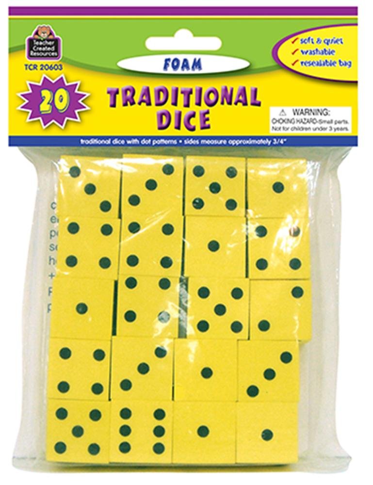 Teacher Created Resources Traditional Foam Dice, Grades K-4, 20/Pack