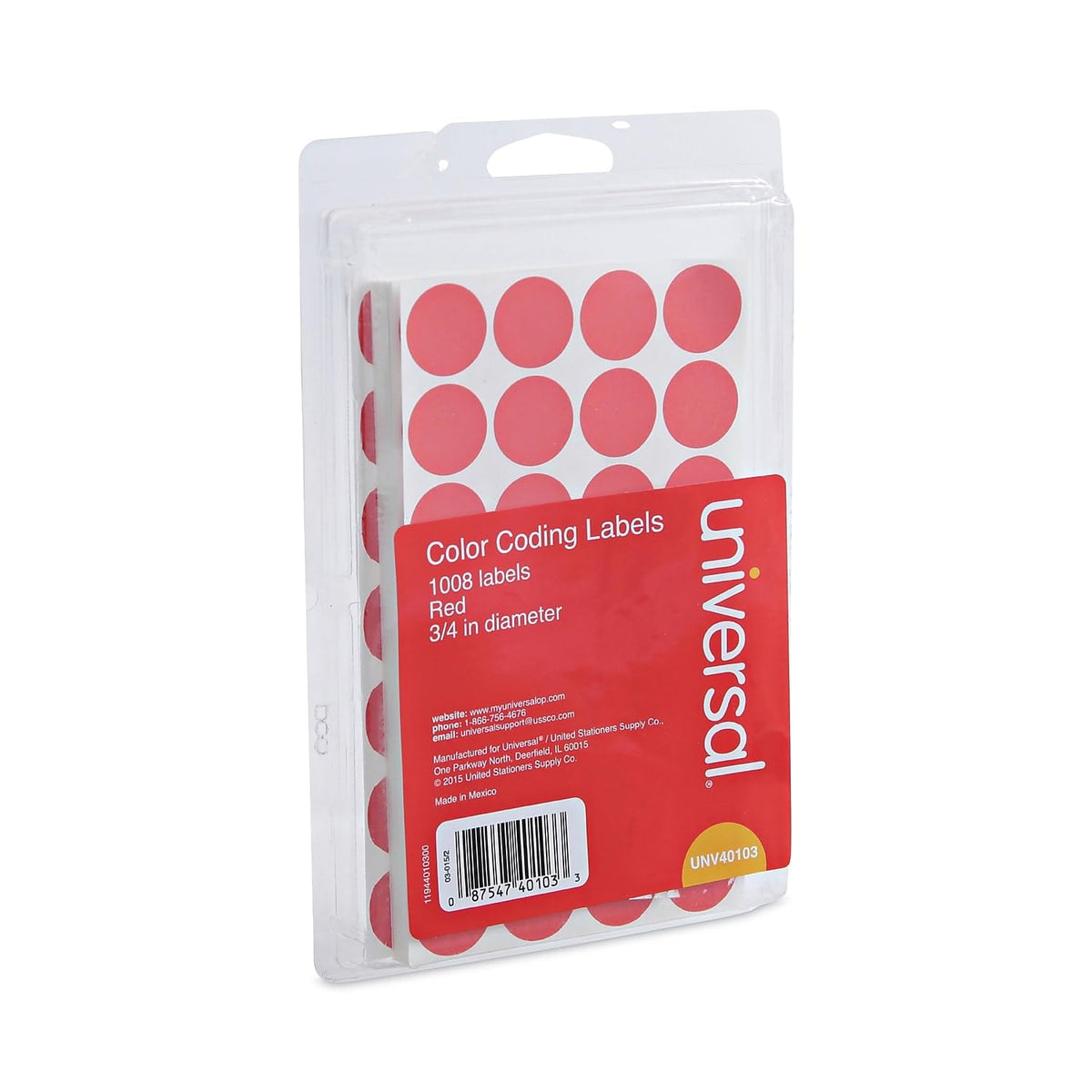 Universal UNV40103 0.75 in. Diameter Self-Adhesive Removable Color-Coding Labels - Red (28/Sheet, 36 Sheets/Pack)