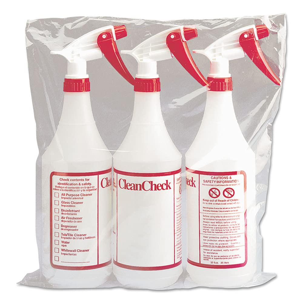 Boardwalk 513155 HDPE 32 oz. Trigger Spray Bottles - Clear/Red (3/Pack)