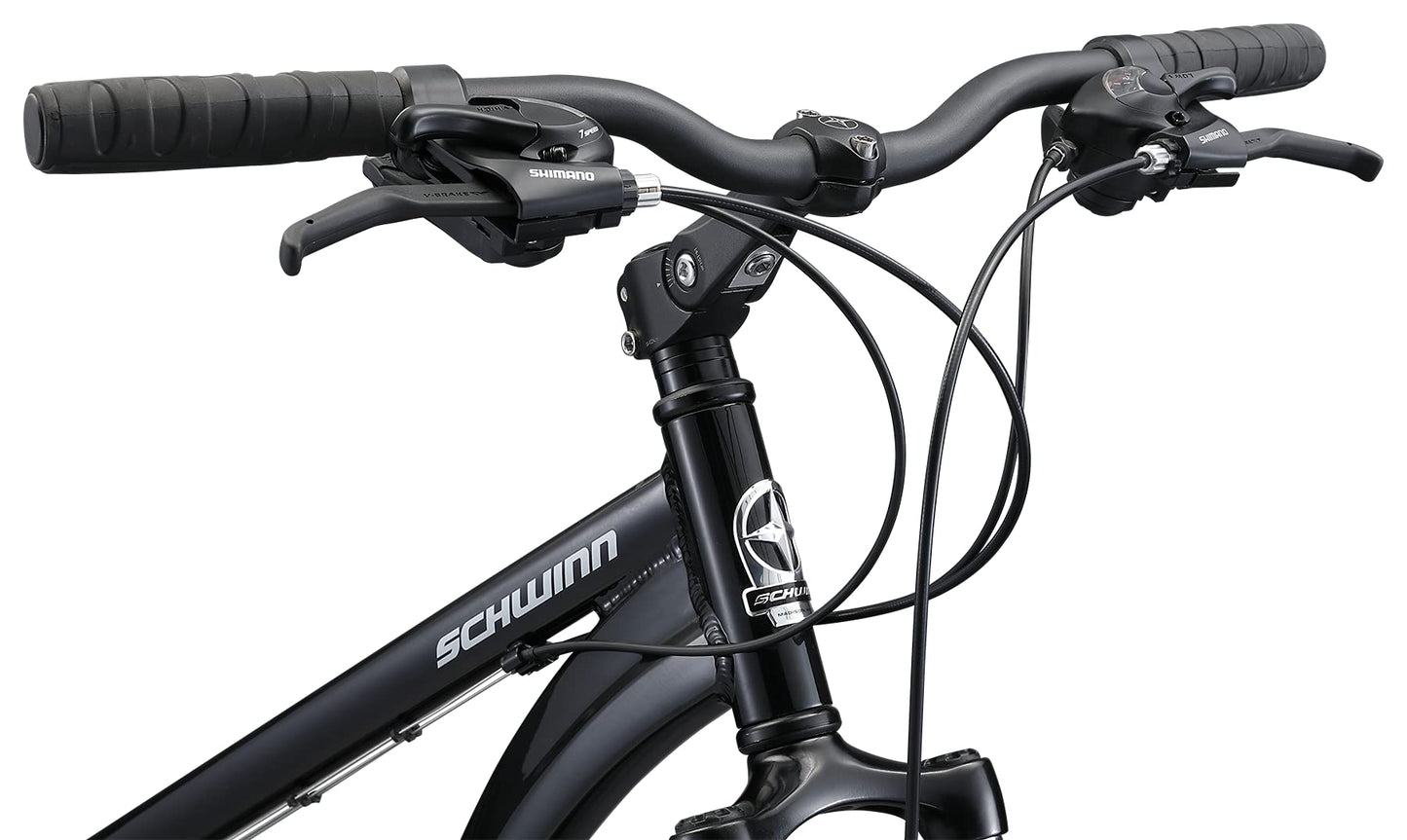 Schwinn Discover 2 Adult Hybrid Bike for Men and Women, 700c Wheels, 21-Speeds, 17-Inch Step-Over Frame, Front and Rear Fenders, Rear Cargo Rack, Black