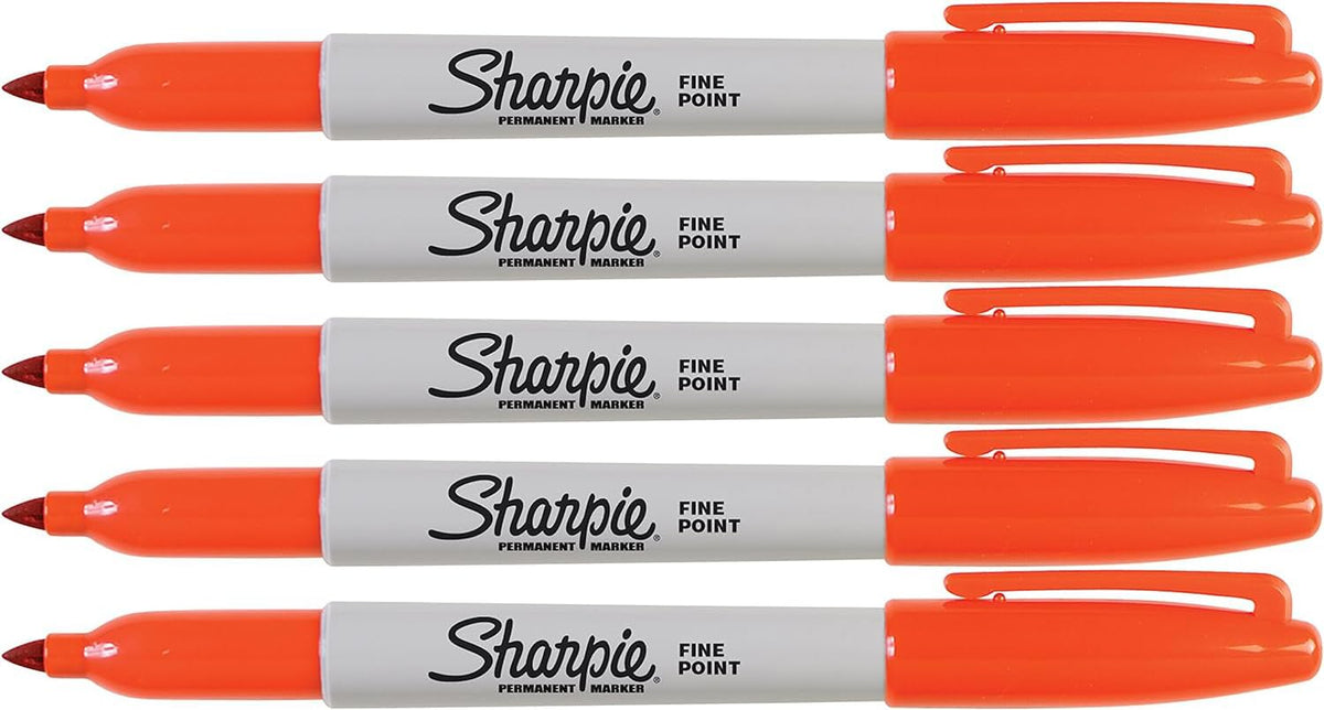 Sharpie Orange Markers, Fine Point Tip, Permanent Markers, 5-Count