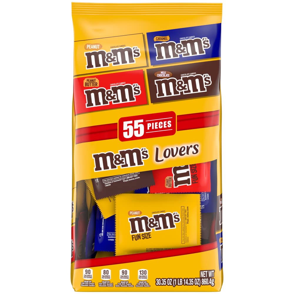 M&M'S Fun Size Milk Chocolate, Peanut, Peanut Butter & Caramel Candy Variety Pack, 30.35 oz/55 ct Bulk Candy Bag