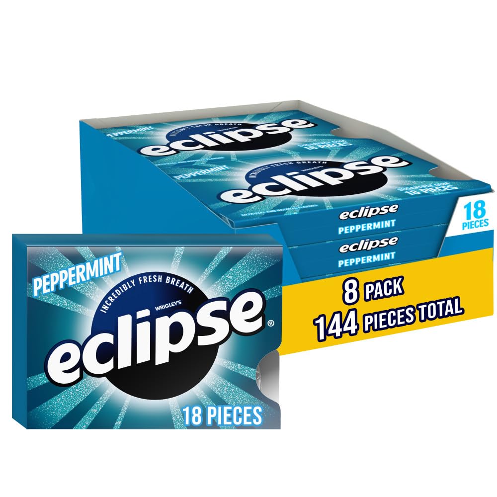ECLIPSE Peppermint Sugar-Free Chewing Gum - 8 Packs, 18-Count Each Gum Packs