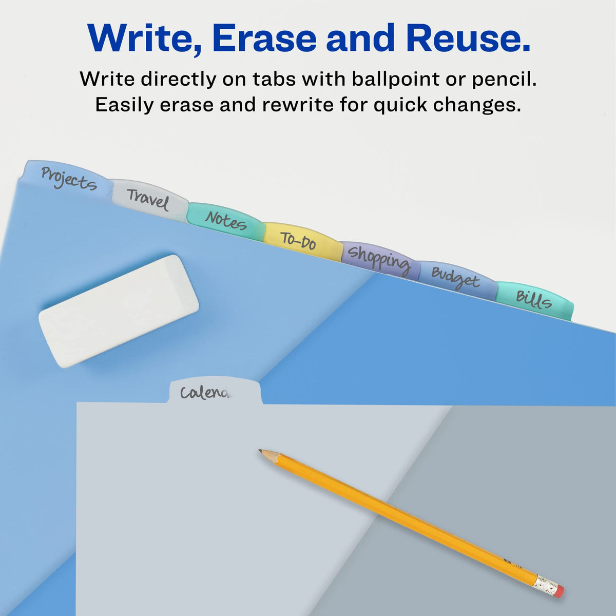 Avery Write & Erase Pocket Plastic Dividers for 3 Ring Binders, 8 Tab Set, Multicolor, Works with Sheet Protectors, 1 Set (16177)