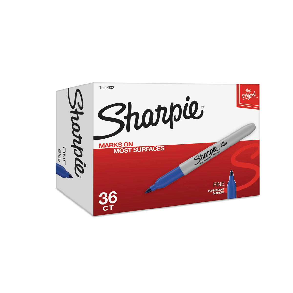 Sharpie Permanent Markers, Fine Point, Blue, Box of 36