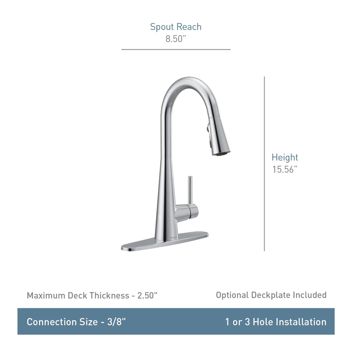 Moen Sleek Chrome One-Handle High Arc Pulldown Kitchen Faucet Featuring Power Boost, Modern Kitchen Sink Faucet with Pull Down Sprayer, 7864