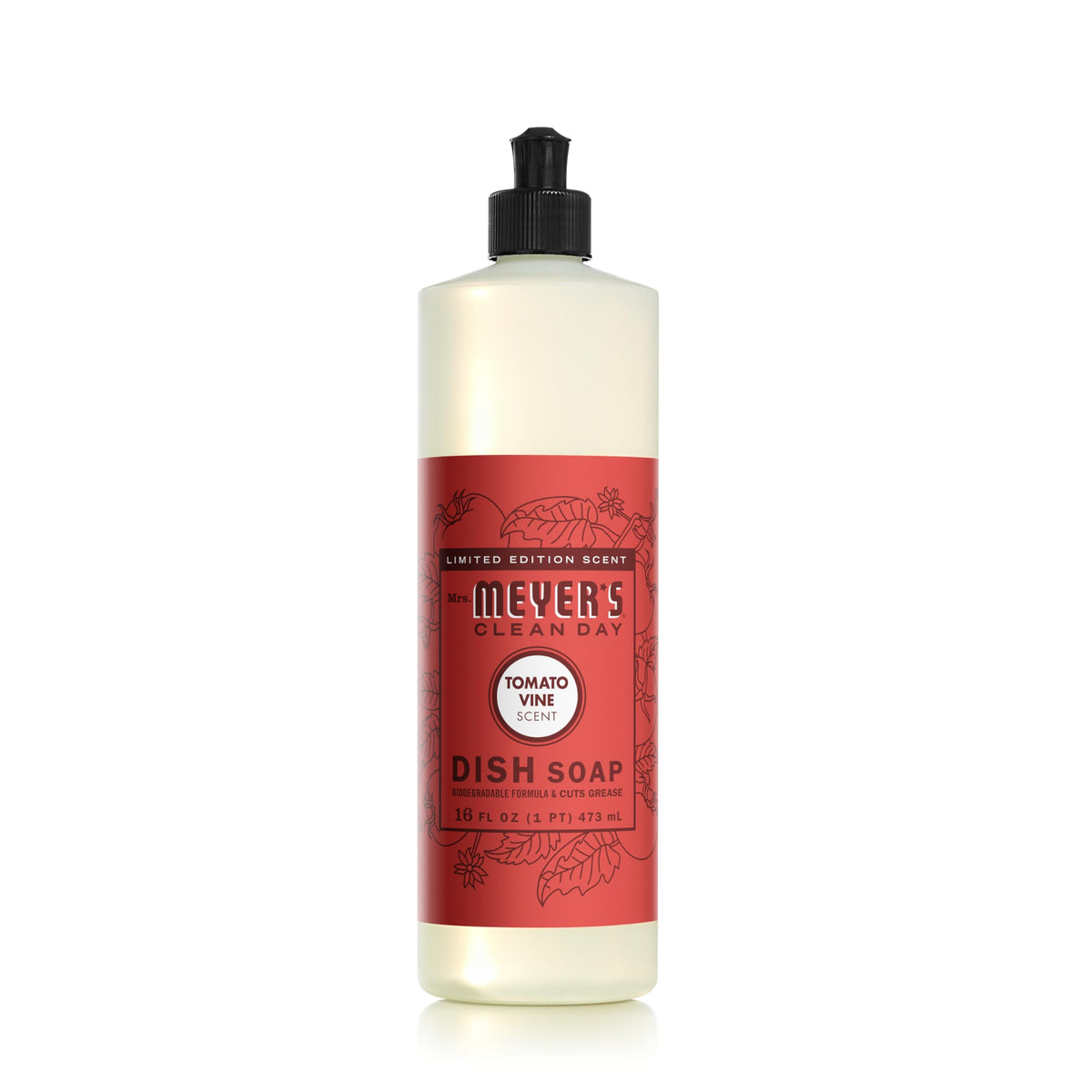 Mrs. MEYER'S CLEAN DAY Liquid Dish Soap, Tomato Vine Scent, 16 Ounce Bottle