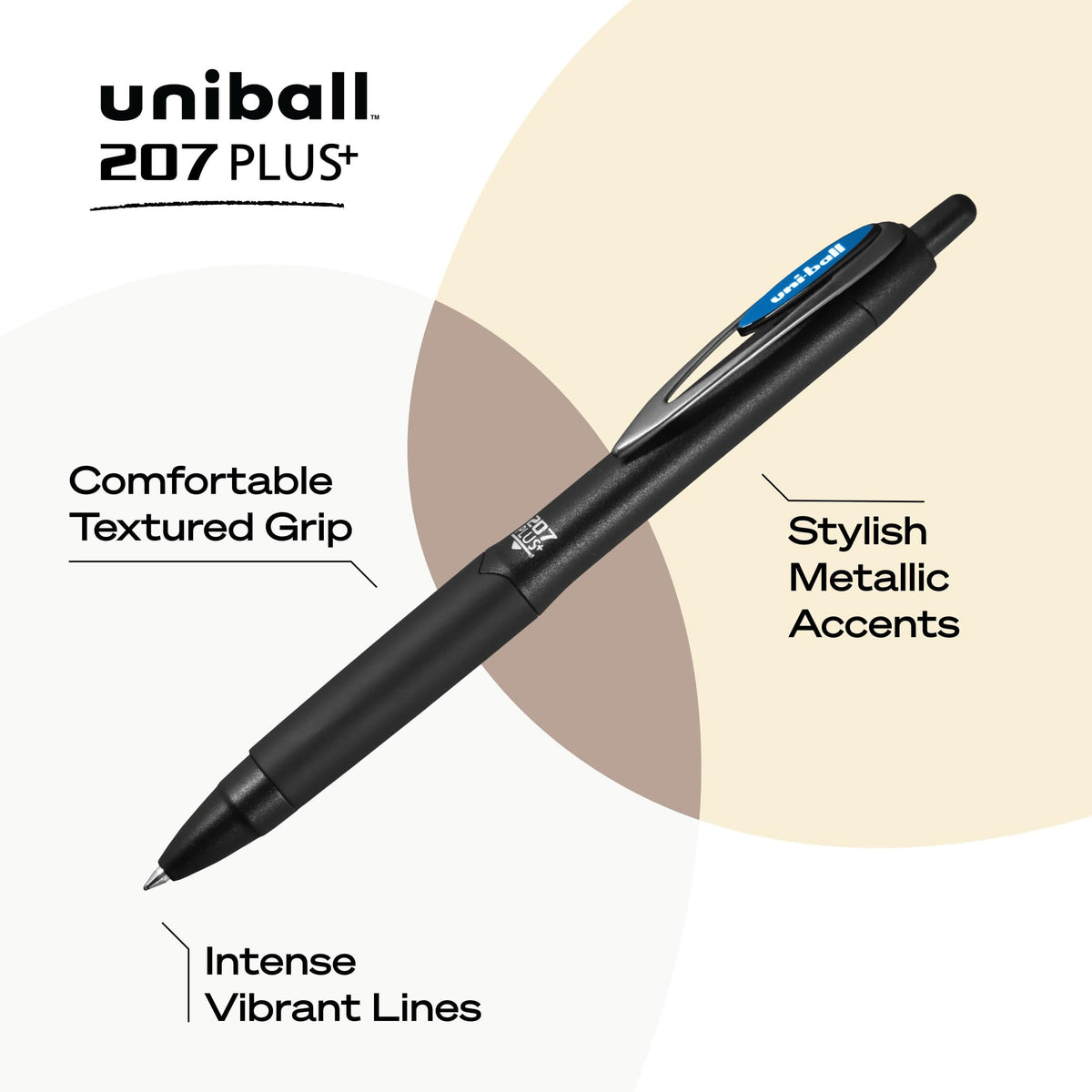 Uniball 207 Plus+ Retractable Gel Pens, Micro Point (0.5mm), Blue, 12 Pack