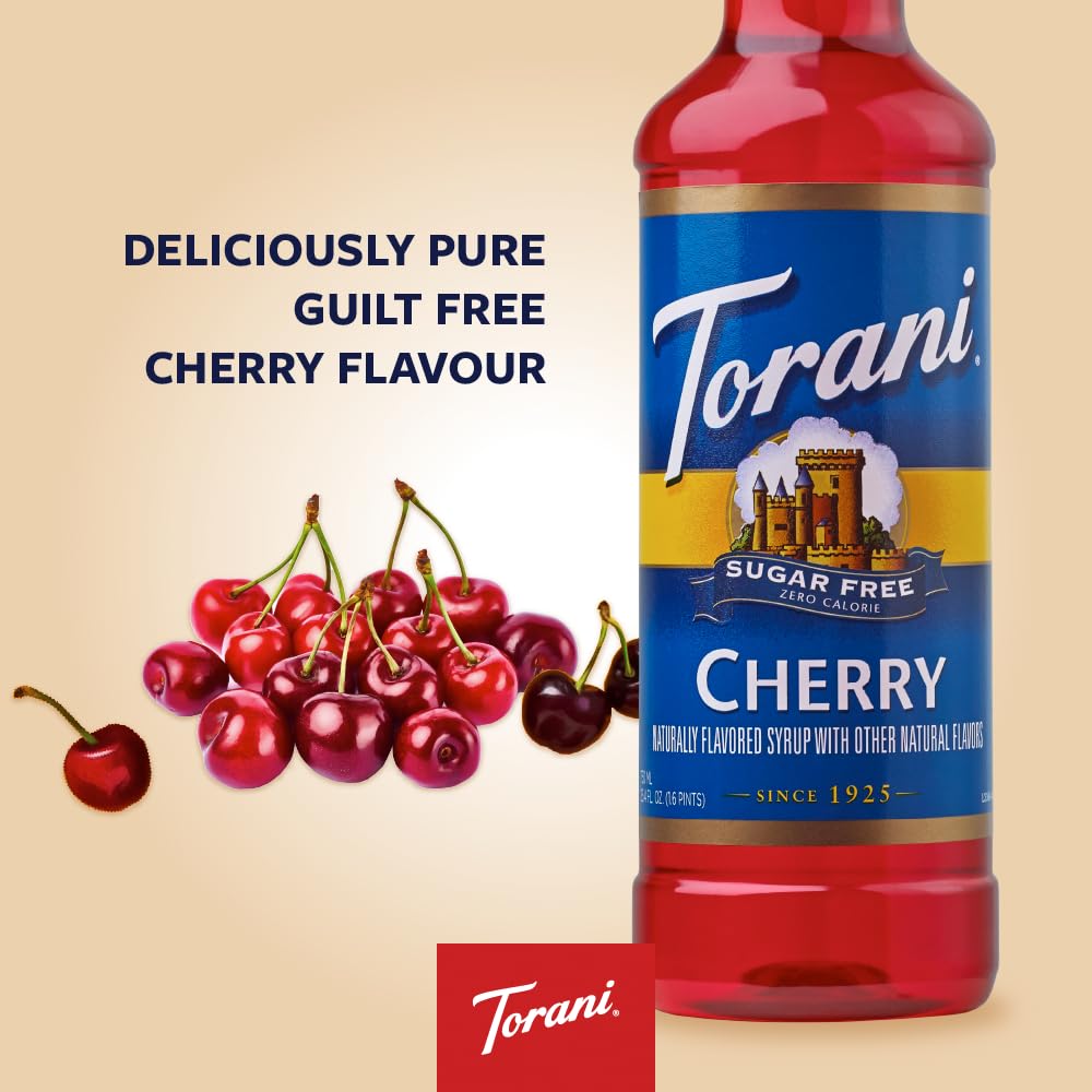 Torani Sugar-Free Syrup, Cherry, 25.4 Fl Oz Bottle (Pack of 4)