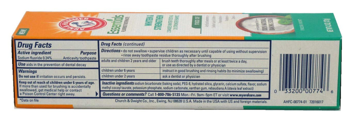 Arm & Hammer Toothpaste 4.3 Ounce Whiten & Strengthen Fresh Mint (Pack of 3)
