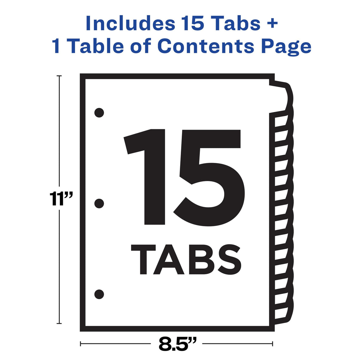Avery 15 Tab Dividers for 3 Ring Binders, Customizable Table of Contents, Multicolor Tabs, 1 Set (11845)