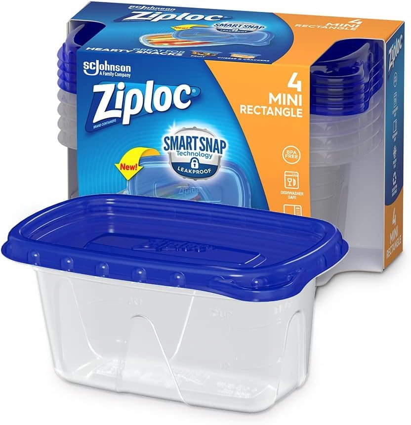 Ziploc Container, Medium Rectangle, 1.5 Cups, 4 Count (Pack of 3), Clear, HSWE-027932