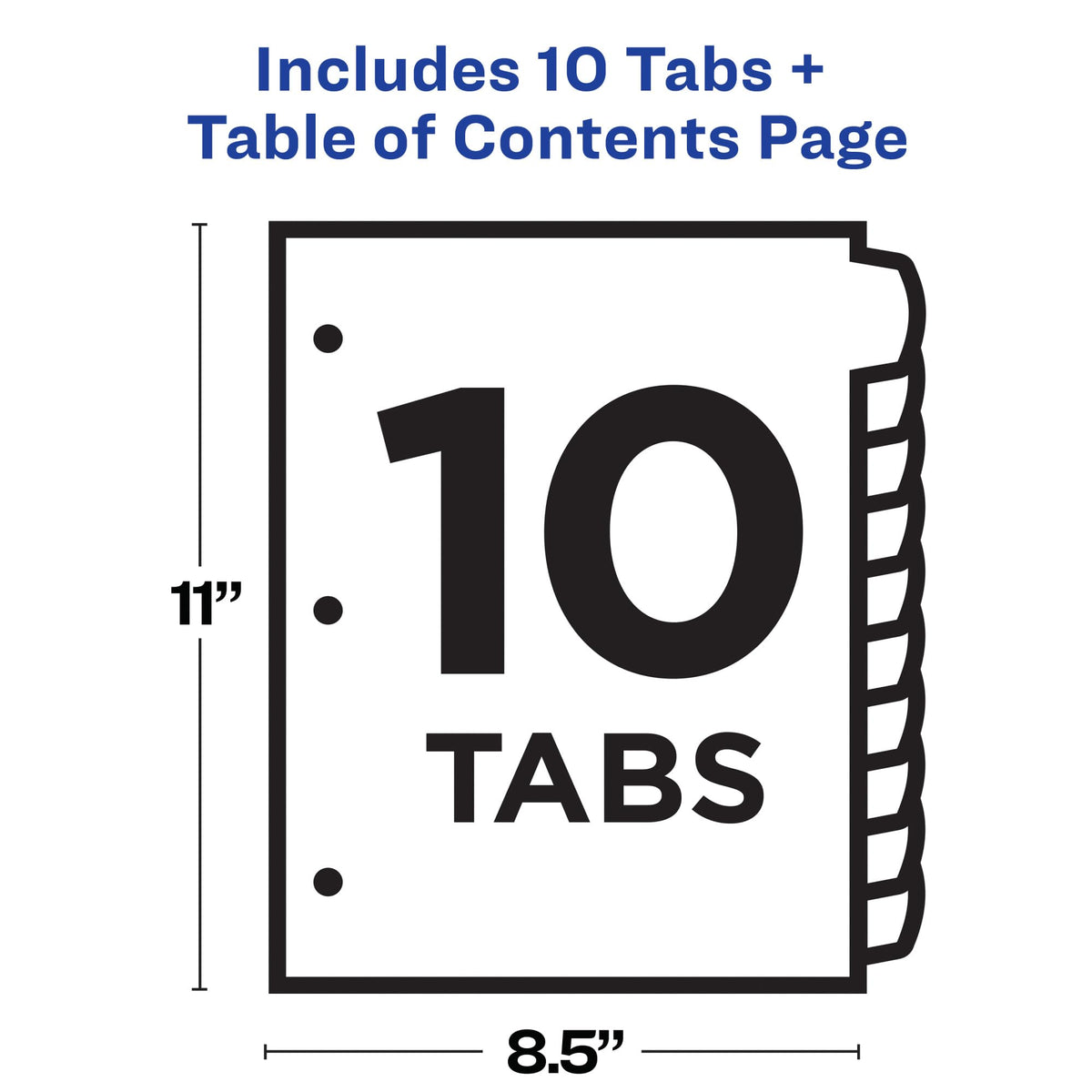 Avery 10 Tab Dividers for 3 Ring Binders, Customizable Table of Contents, Multicolor Tabs, 1 Set (11842)