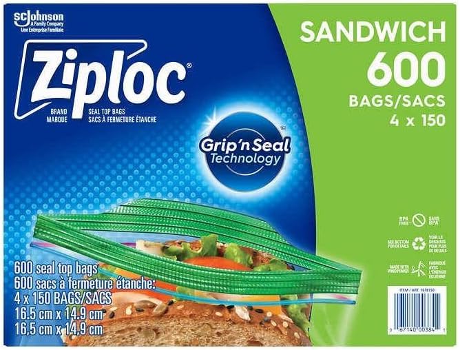 ZIPLOC SANDWICH BAGS 4 PACKS OF 150