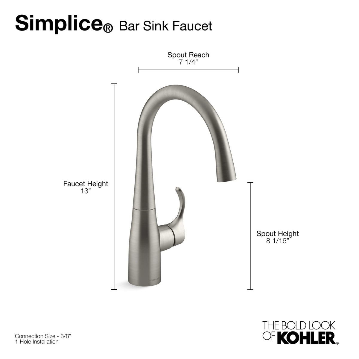 KOHLER K-22034-VS Simplice(R) Bar Sink Faucet, Vibrant Stainless