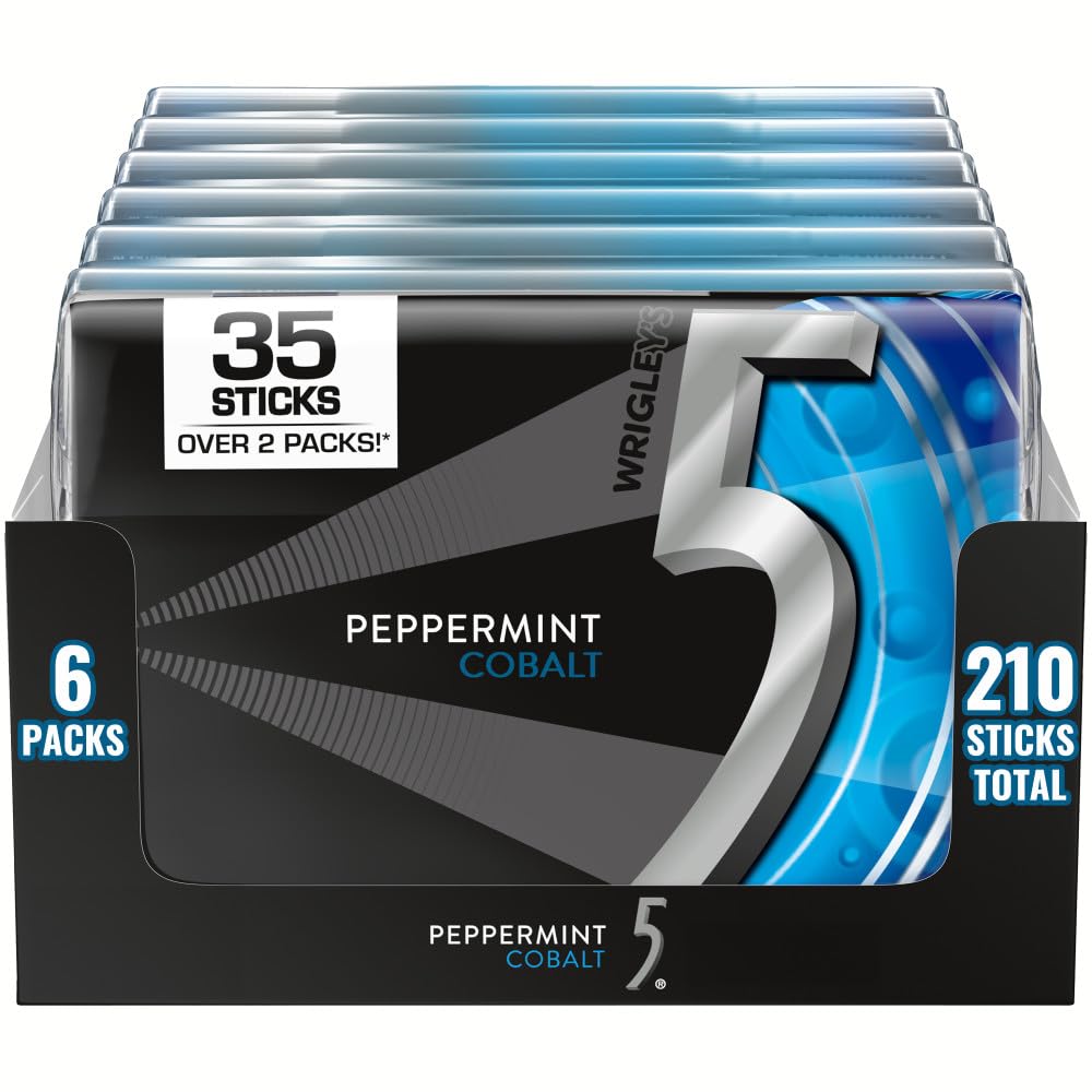 5 GUM - Peppermint Gum Sugar-Free, 35-Stick Pack, 6 Packs, Peppermint Cobalt