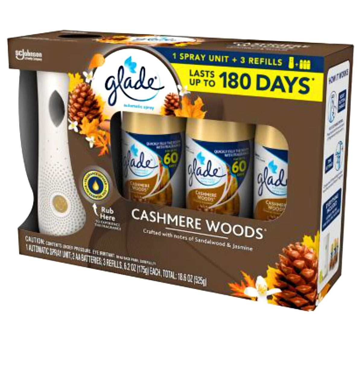 Glade Automatic Spray Air Freshener 1 Holder + 3 Refills - Cashmere Woods