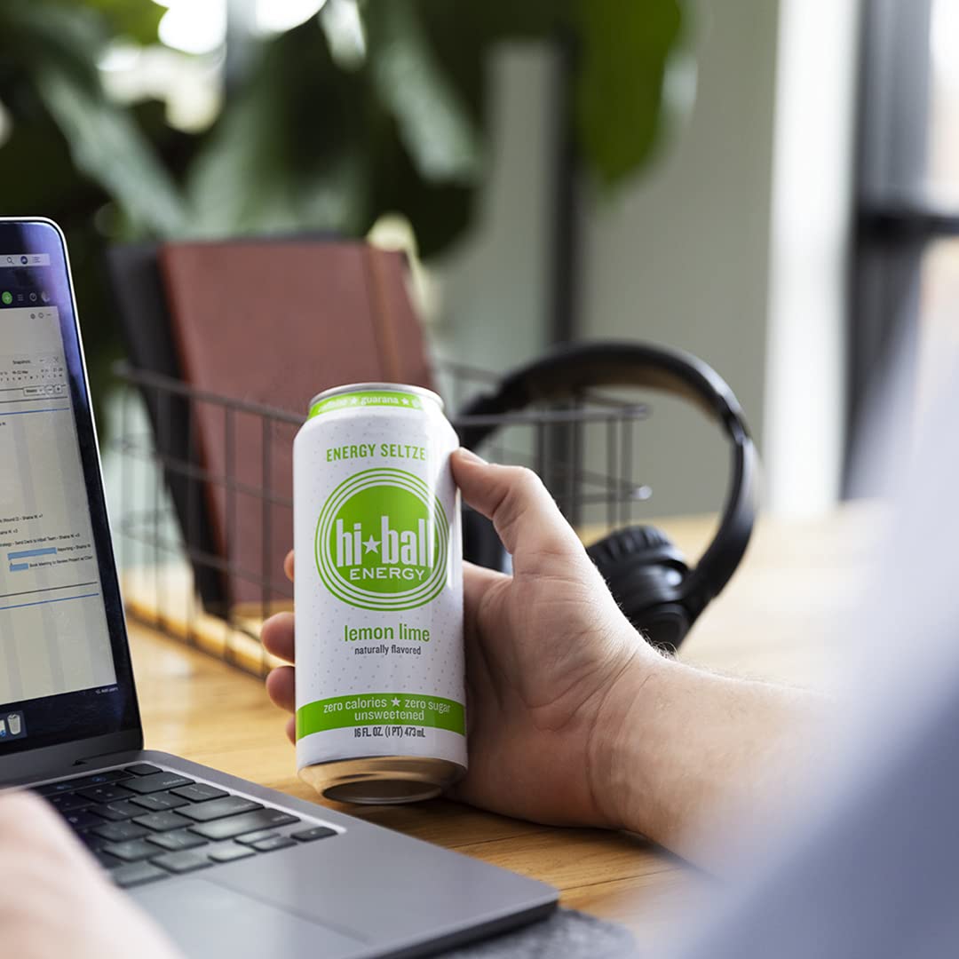 Hiball Clean Energy Seltzer Water, Caffeinated Sparkling Water Made with Vitamin B12 and Vitamin B6, Sugar Free, 16 Fl Oz (Pack of 8), Lemon Lime