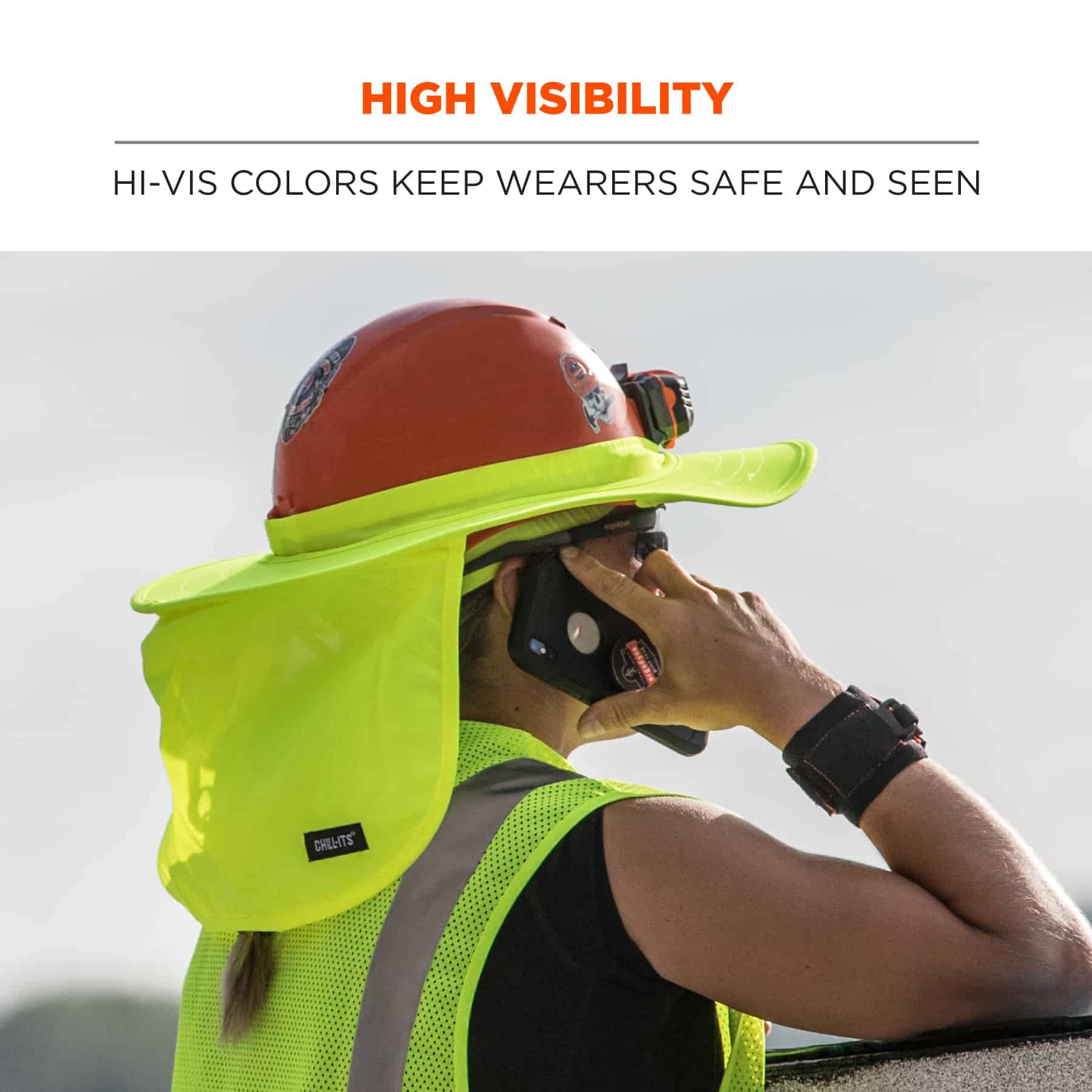 Ergodyne Chill-Its 6660 Attachable Hard Hat Brim with Neck Shade, Lime
