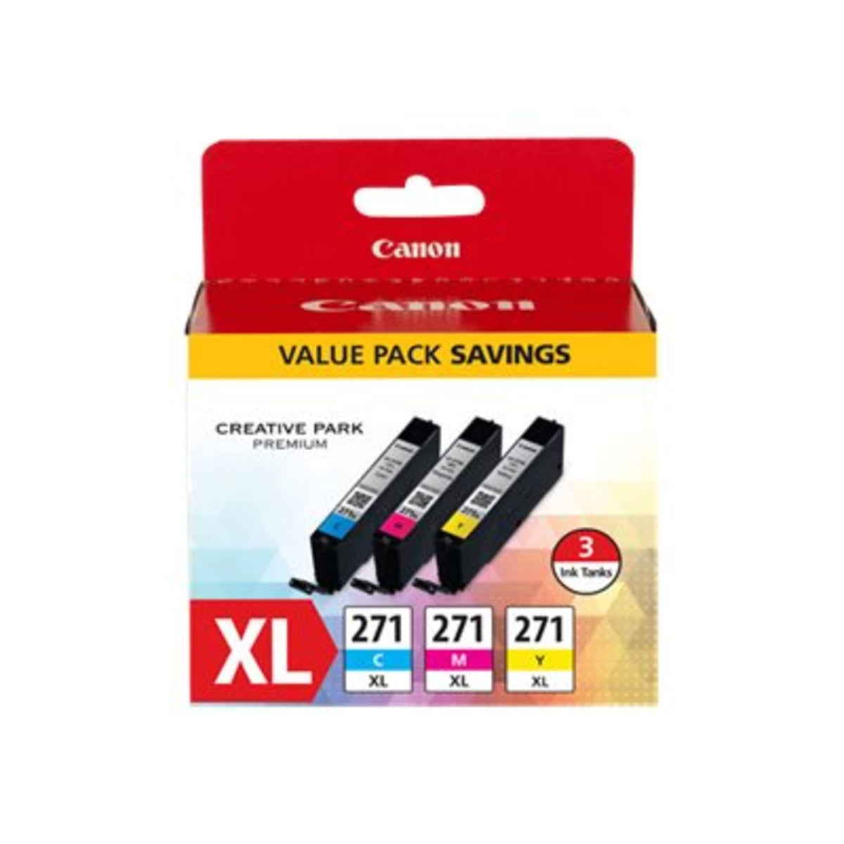 Canon CLI-271XL High-Yield Cyan/Magenta/Yellow Ink Tanks (0337C005), Pack Of 3