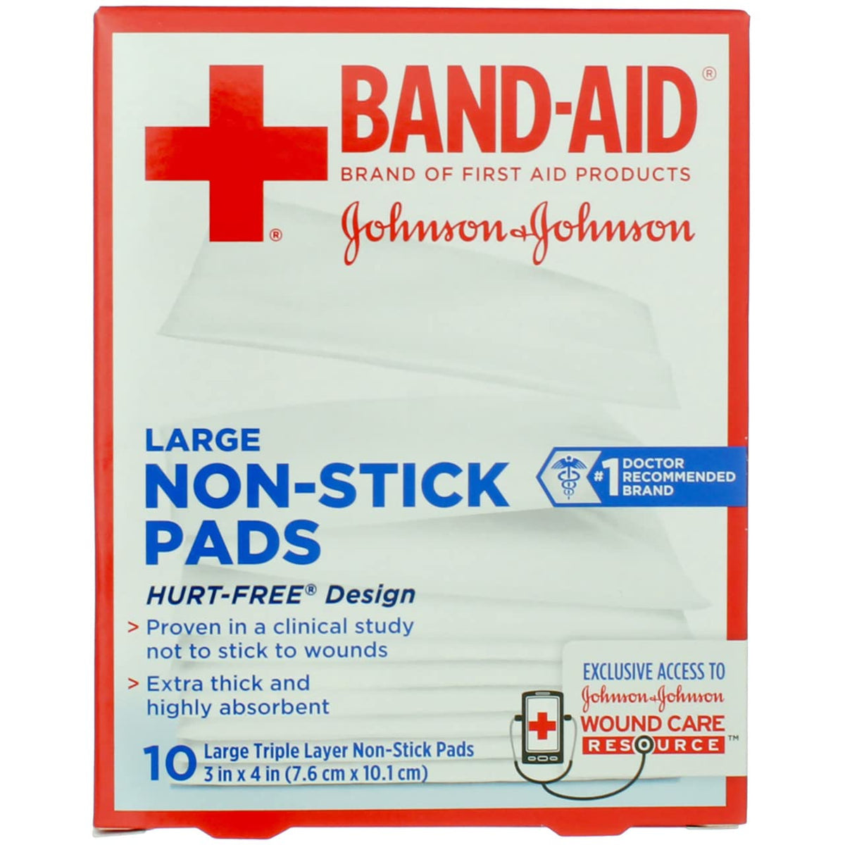 BAND-AID® Brand HURT-FREE® Non-stick Pads 3INX4IN, 10 COUNT