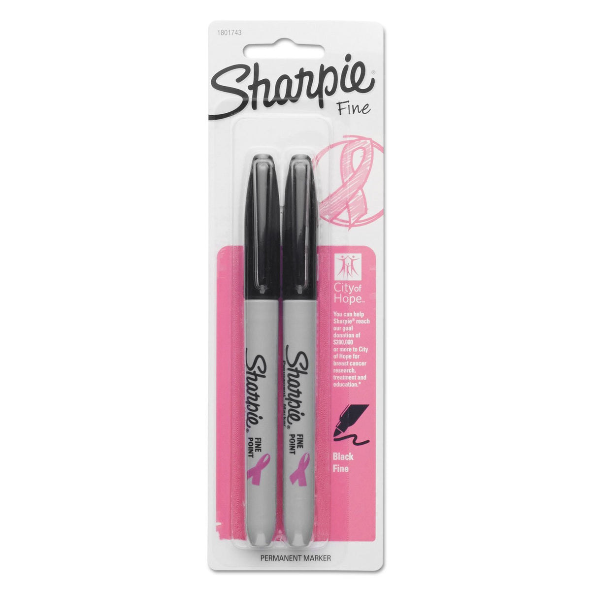 Sharpie 1801743 Pink Ribbon Fine Tip Permanent Marker, Black, 2/Pack (SAN1801743)