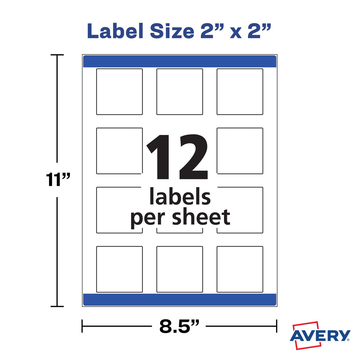 Avery Printable Blank Square Labels, 2" x 2", Matte White, 300 Customizable Labels (22806)