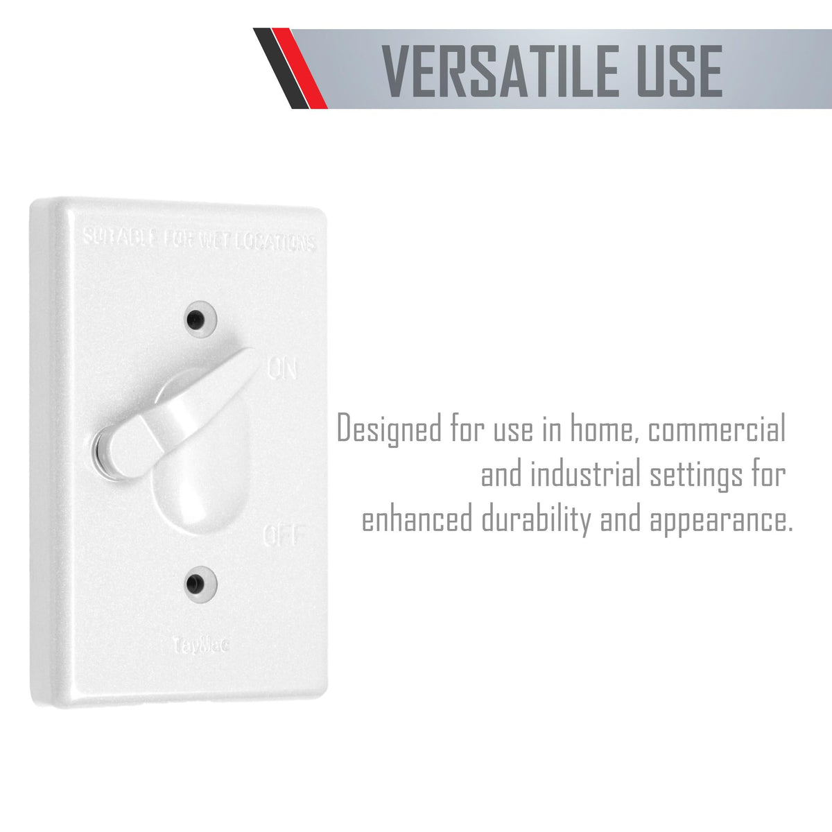 TayMac TC100WH Weatherproof Toggle Cover, 1-Gang, Vertical Device Mount, White