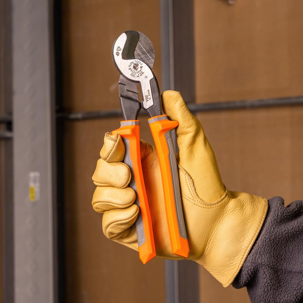 Klein Tools 63225RINS Insulated High-Leverage Precision Cable Cutter, Made in USA, for Aluminum, Copper and Communications Cable, 9-Inch