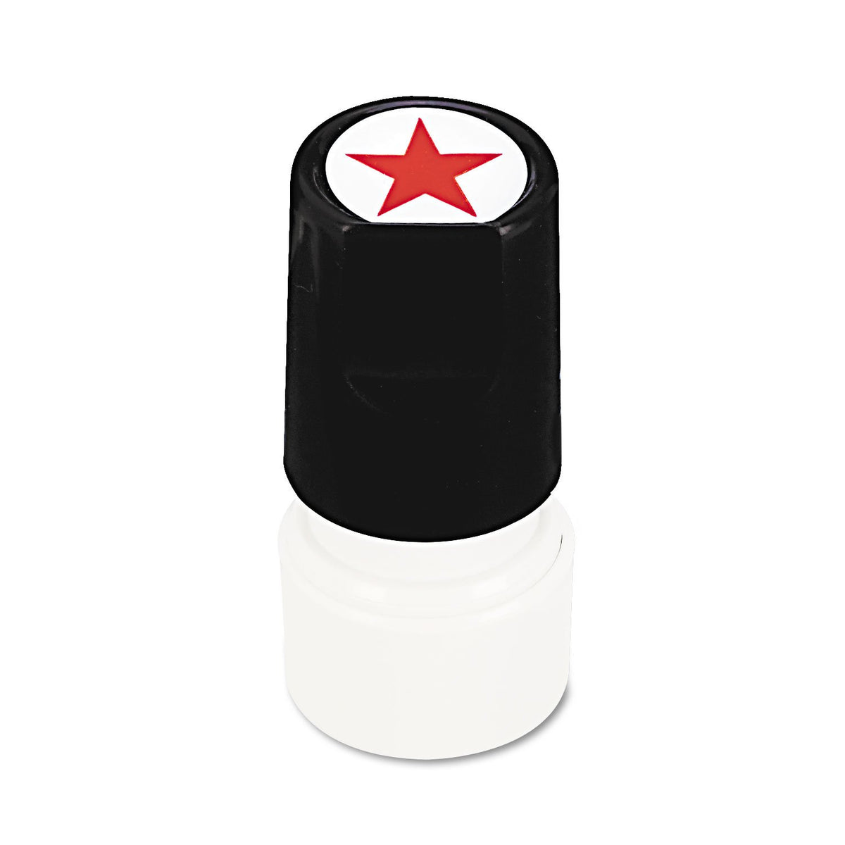 Universal UNV10081 Pre-Inked/Re-Inkable STAR Round Message Stamp - Red Ink