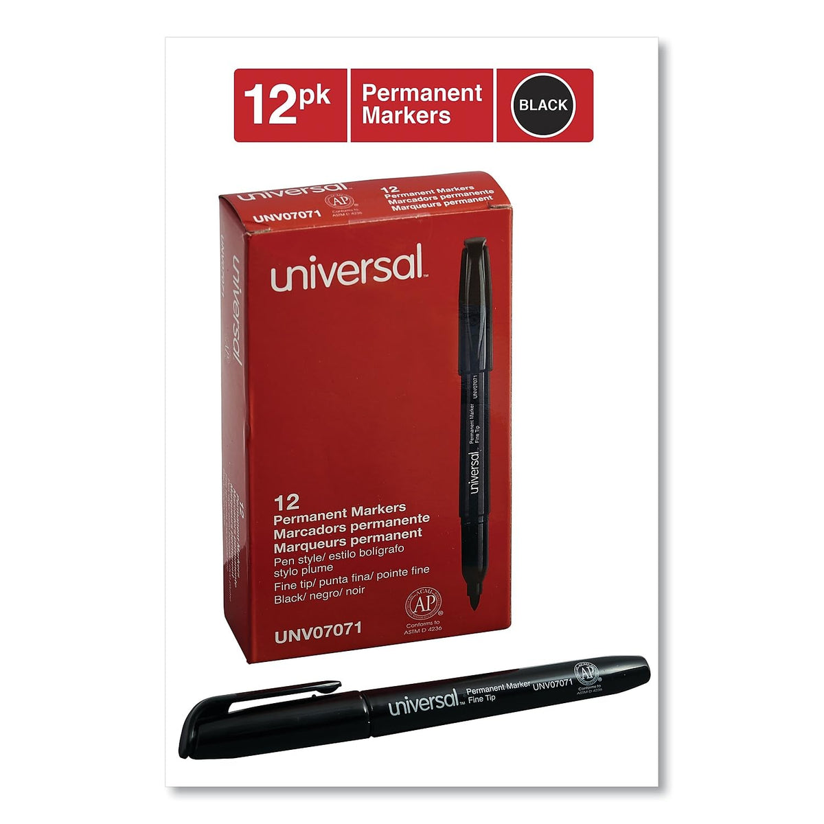 Universal UNV07071 Fine Bullet Tip Pen-Style Permanent Marker - Black (1 Dozen)