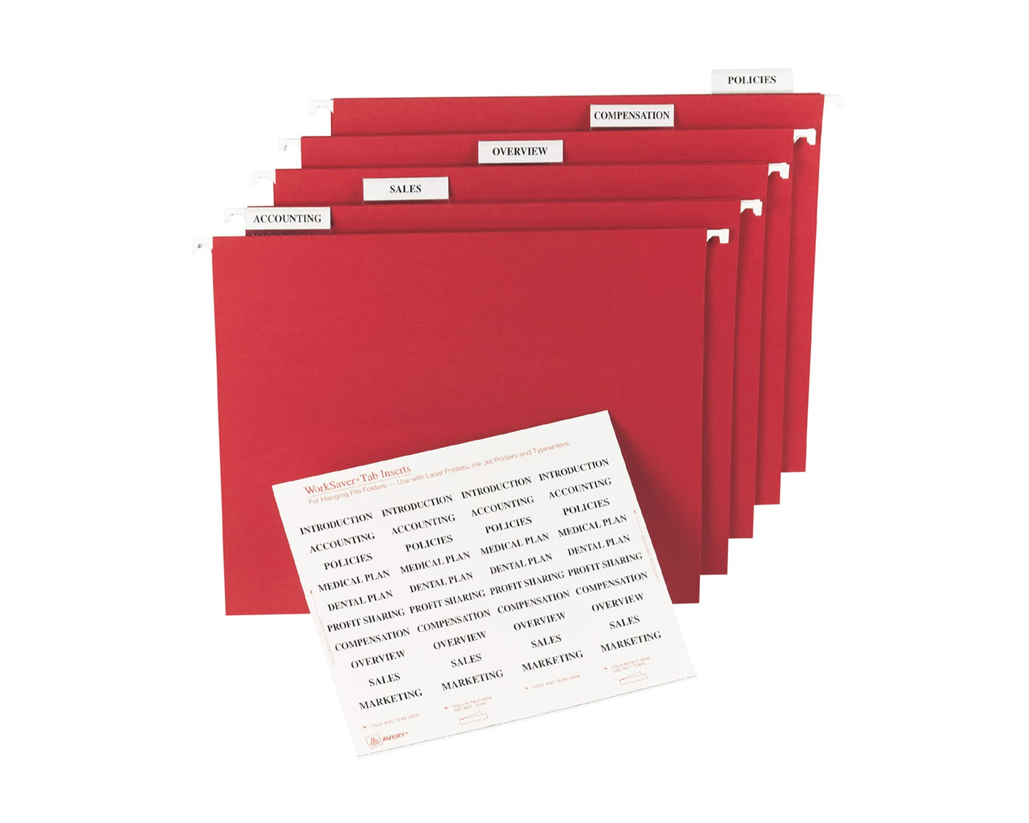Avery Printable Tab Inserts for Hanging File Folders, 1/2" x 2", 1/5 Cut, White, 100 Index Tab Inserts (11136)