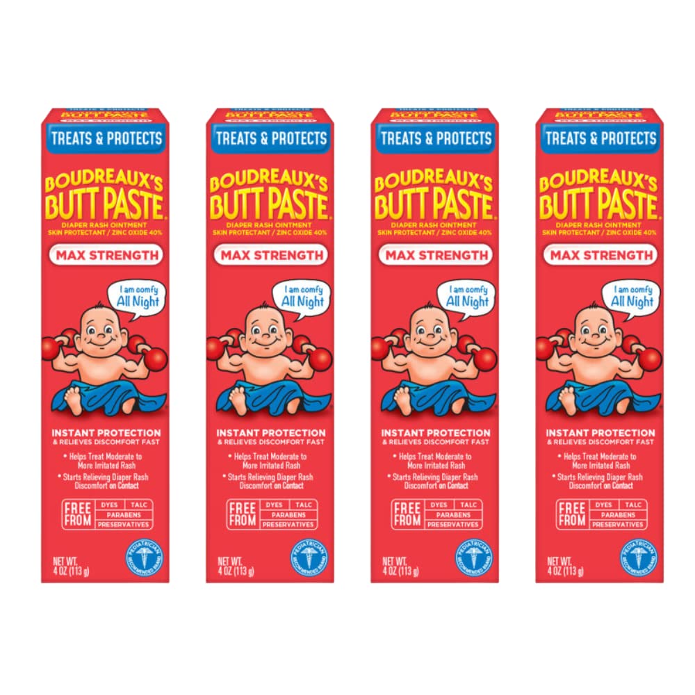 Boudreaux's Butt Paste Maximum Strength Diaper Rash Ointment, 4 Ounce (Pack of 4)