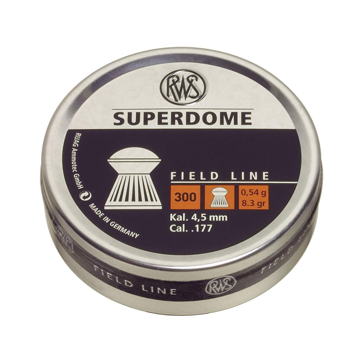 Umarex RWS Superdome Field Line Pellet Gun Pellets.177 Caliber, 8.3 Grains, 300 Count, Grey