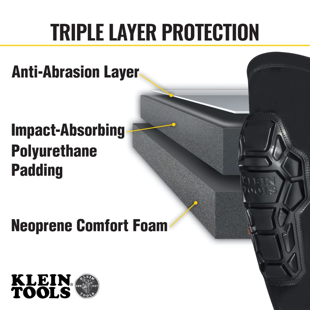 Klein Tools 60615 Knee Pad, Heavy Duty Padded Knee Sleeves, Breathable Mesh Back, Elastic Cuff with Slip-Resistant Silicone, S/M, Black